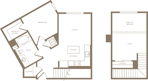 Floor plan for 1 bed, 1 bath, 802 sqft